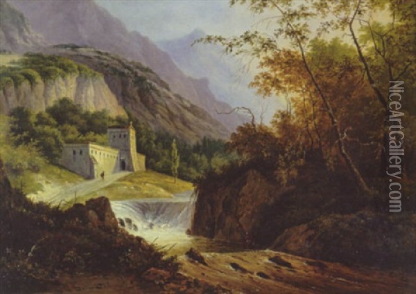 Italienische Gebirgslandschaft Mit Fluss Oil Painting - Cornelis Apostool