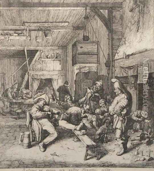 The violin player seated in the inn Oil Painting - Cornelis Dusart