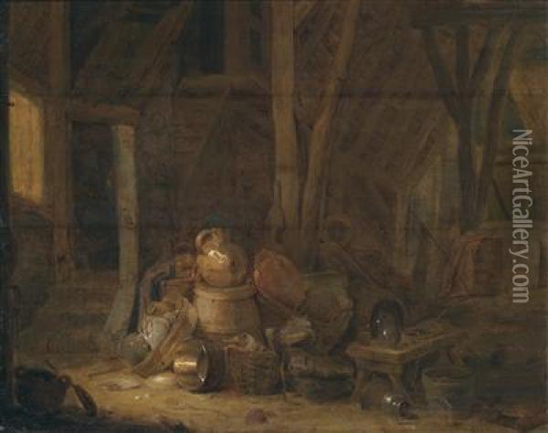 A Barn Interior Oil Painting - Cornelis Saftleven