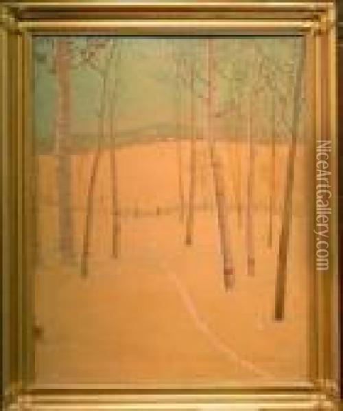 Birches In The Snow Oil Painting - Svend Rasmussen Svendsen