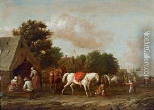Cavalieri In Sosta Di Fronte A Un Osteria Oil Painting - Barent Gael