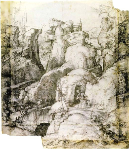 Saint Jerome in Panoramic Landscape Oil Painting - Piero Di Cosimo