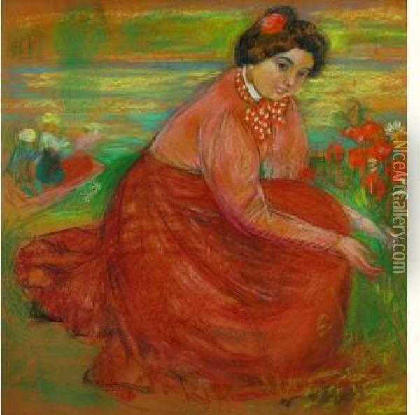 Portrait De Christine Lerolle, Entre 1897 Et 1900 Oil Painting - Maurice Denis