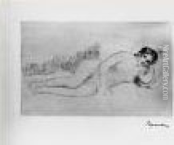 Femme Nue Couchee, Tournee A Droite. 1re Planche. Vers 1906. Oil Painting - Pierre Auguste Renoir