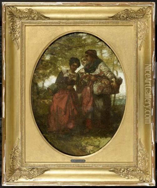 Three Women At The Well Oil Painting - Gustave Brion