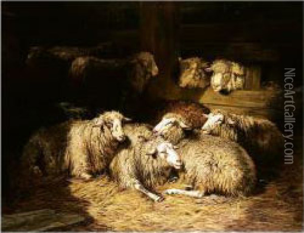 Sheep In A Byre Oil Painting - Dirk Van Lokhorst