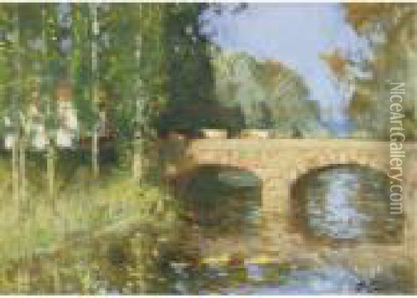 Le Pont Sur La Riviere Oil Painting - Pierre Eugene Montezin