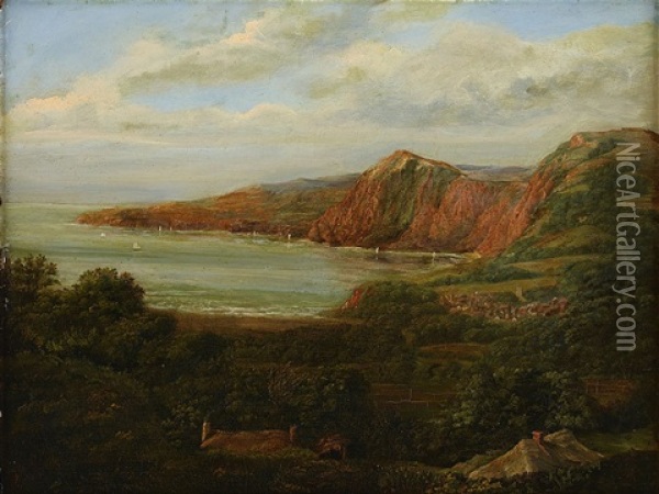 Landscape From Sidmouth Bay, England Oil Painting - Peter de Wint