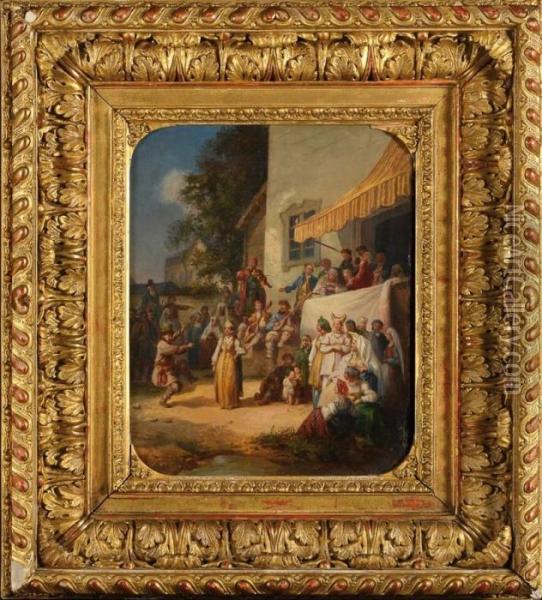 Scene D'une Fete Villageoise Oil Painting - Jean-Baptiste Le Prince