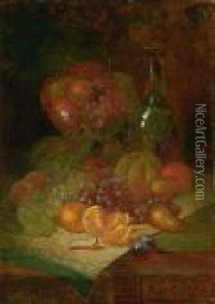 Still Life With Fruit And A Bottle Oil Painting - George William Whitaker