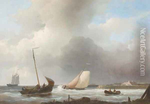 Sailing boats off the Dutch coast Oil Painting - Abraham Hulk Jun.