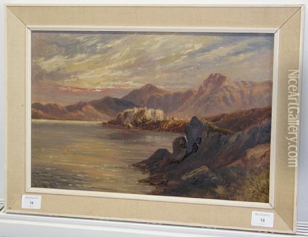 View Off A Coast, Probably Wales Oil Painting - Thomas Mower Martin