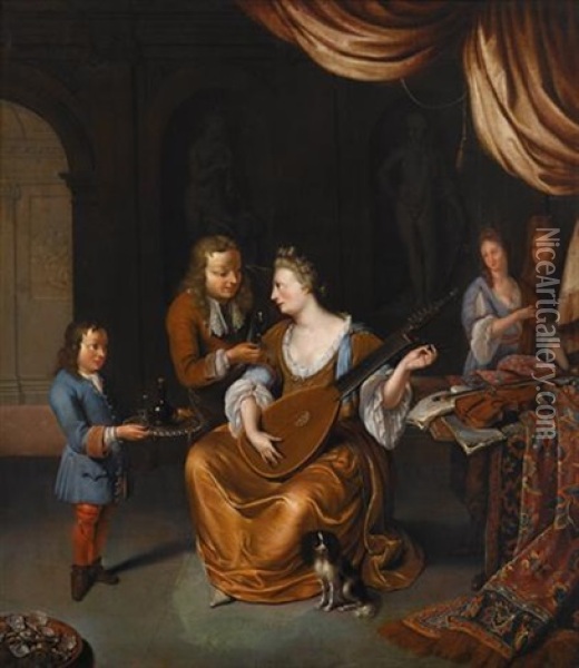 Interior Scene With Elegant Company Oil Painting - Jan Josef Horemans the Younger