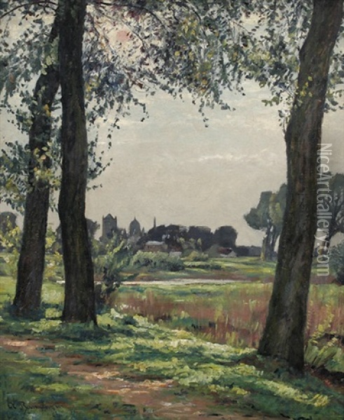 Niederrheinische Landschaft Mit Blick Auf Ein Dorf Oil Painting - Alfred Rasenberger