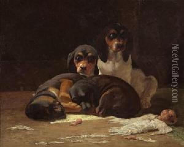After Playtime Oil Painting - Frederick Mortimer Lamb