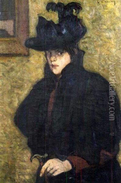 Portrait De Femme Au Chapeau Oil Painting - Fabien Viellard Launay