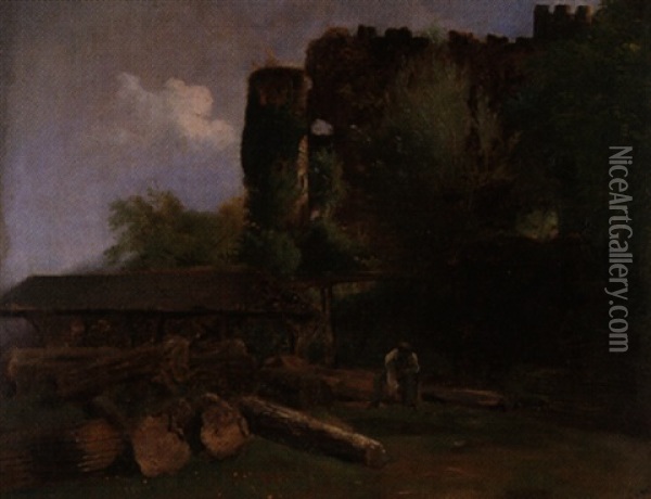 Ruines Du Chateau De La Rochette-savoie Oil Painting - Charles Louis Guigon