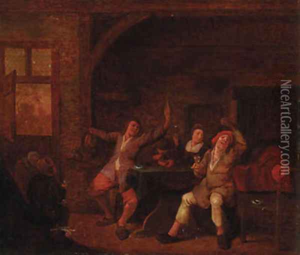 Peasants merrymaking in an interior Oil Painting - Jan Miense Molenaer