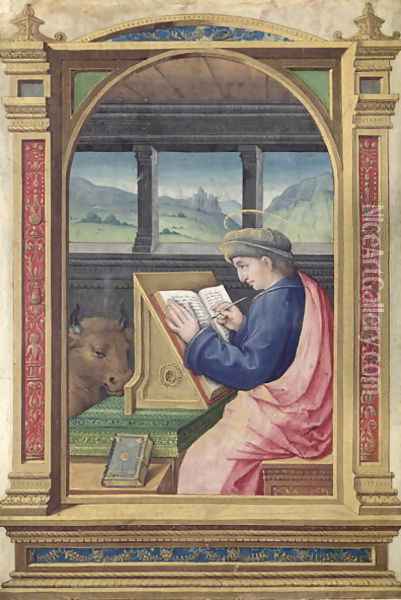 St. Luke Writing, from a Book of Hours Oil Painting - Jean Bourdichon