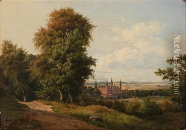 View Towards Frederiksborg Palace, Denmark Oil Painting - Oscar Magnus Lofdahl