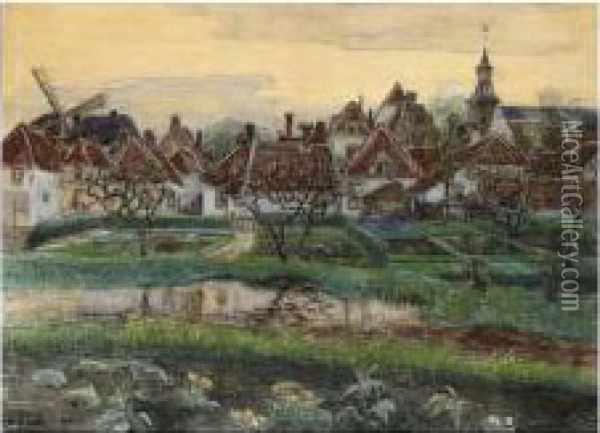 View Of Edam Oil Painting - Paul, Paulus Philip. Rink