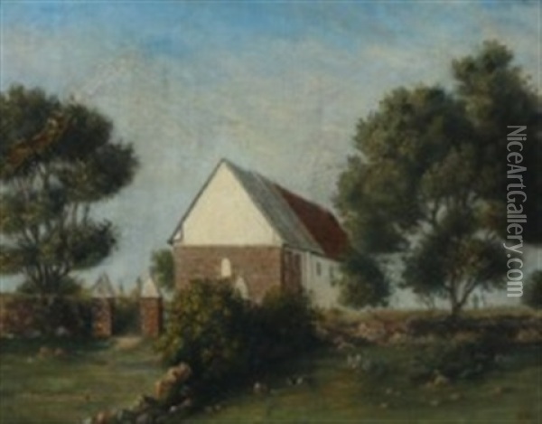 Landscape With Church And Green Trees Oil Painting - Thorald Brendstrup