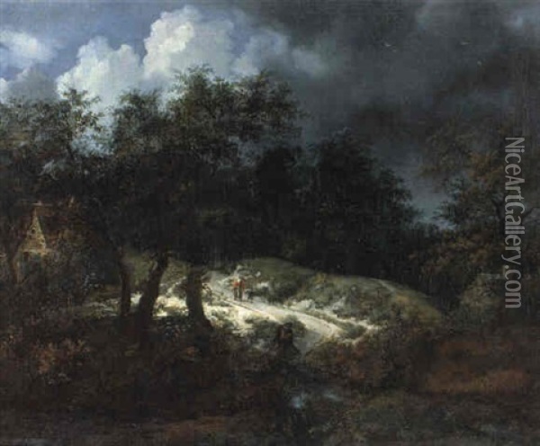 Waldlandschaft Mit Aufsteigendem Gewitter Oil Painting - Jacob Van Ruisdael