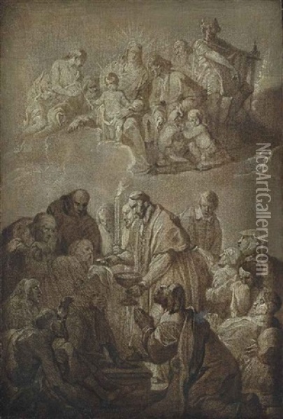 Saint Charles Borromee Donnant La Communion Aux Pestiferes Oil Painting - Anthonis Sallaert