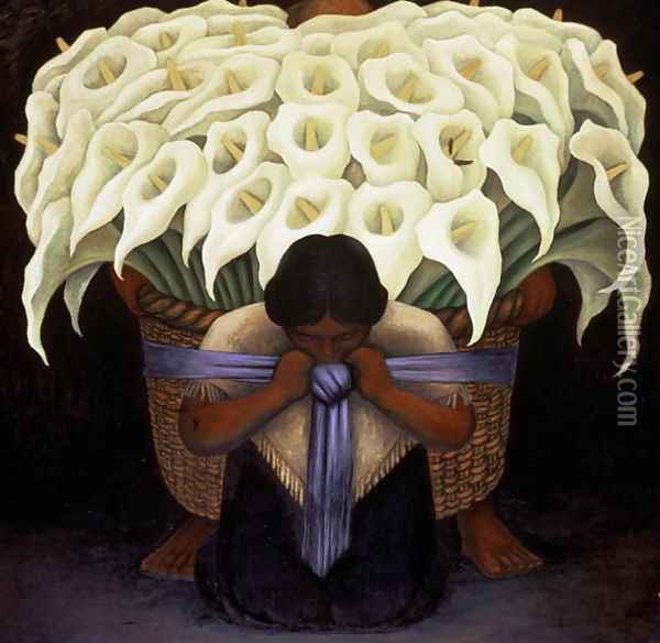 The Flower-Seller 1942 Oil Painting - Diego Rivera