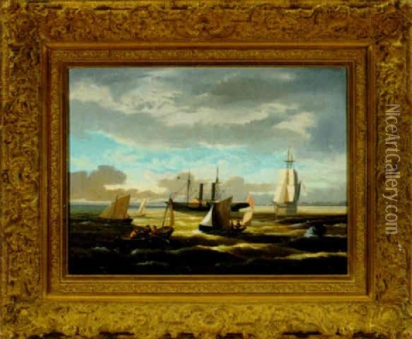 Ships In An Estuary Oil Painting - Nicolaas Riegen