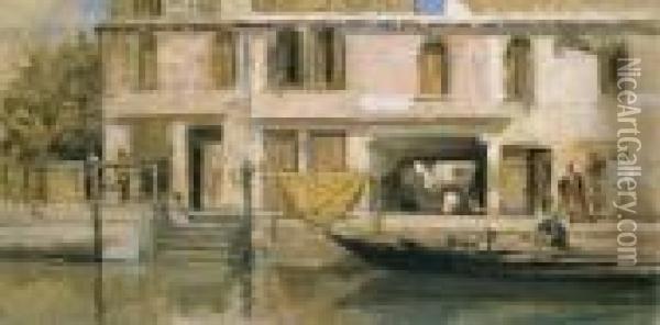 Venezia, Attracco Sul Canale Oil Painting - Vincenzo Caprile