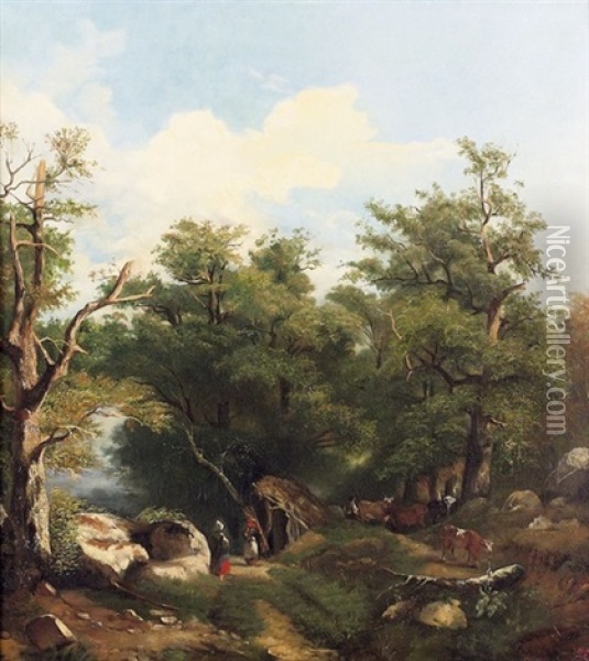Begegnung Im Wald Oil Painting - Jules Coignet
