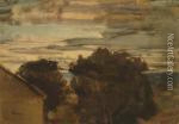 Paesaggio Con Casa, Alberi E Cielo Nuvoloso Oil Painting - Telemaco Signorini