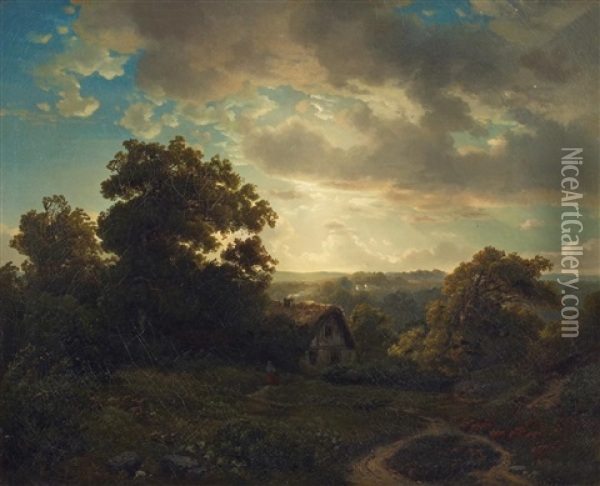 Abendstimmung Am Waldesrand Oil Painting - August Weber