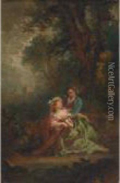 Lovers In A Wooded Landscape Oil Painting - Jean-Honore Fragonard