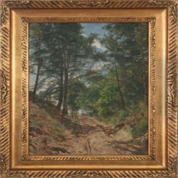 A Dusty Forestroad Oil Painting - Godfred B.W. Christensen