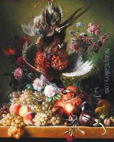 Still Life with Pheasant and Flowers, 1838-39 Oil Painting - Jan van Os