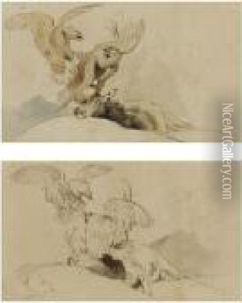 Studies Of Eagles Fighting Over A Dead Stag Oil Painting - Landseer, Sir Edwin