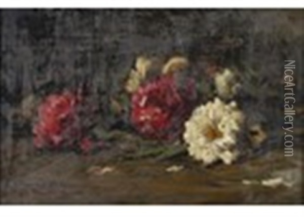Still Life Of Flowers Oil Painting - Mihaly Munkacsy