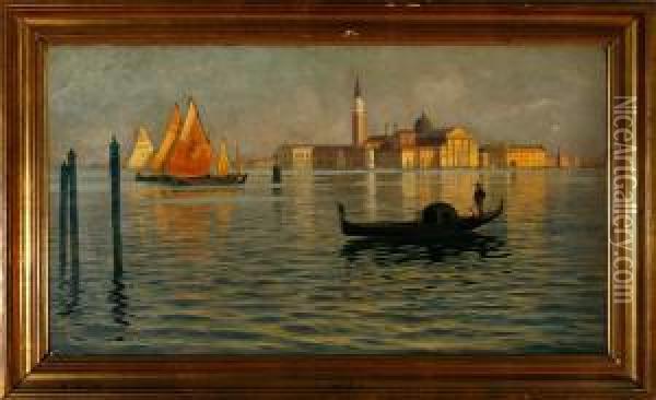 Scenery From Canal Grande In Venice Oil Painting - Alfred Theodor Olsen