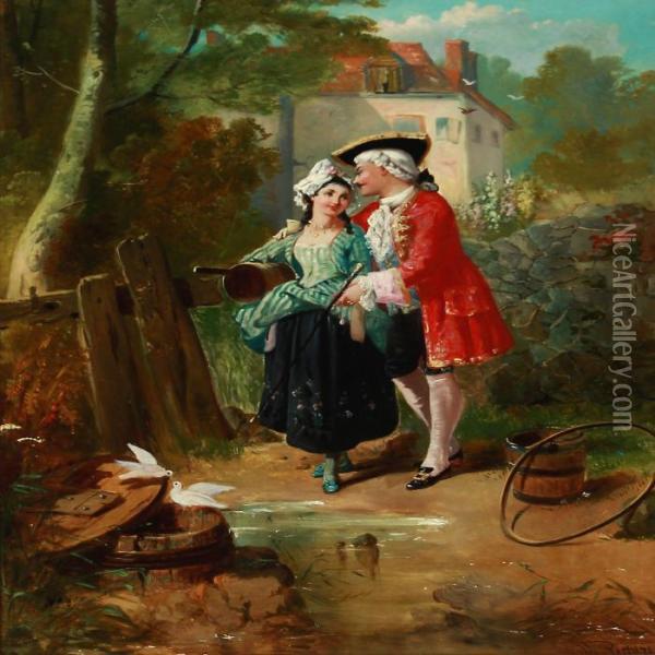 Romantic Scene With A Nobleman And A Young Girl Oil Painting - William Perry