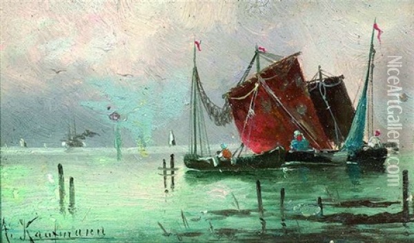 Segelboote Im Abendlicht (+ Segelboote Auf Offener See; Pair) Oil Painting - Adolf Kaufmann