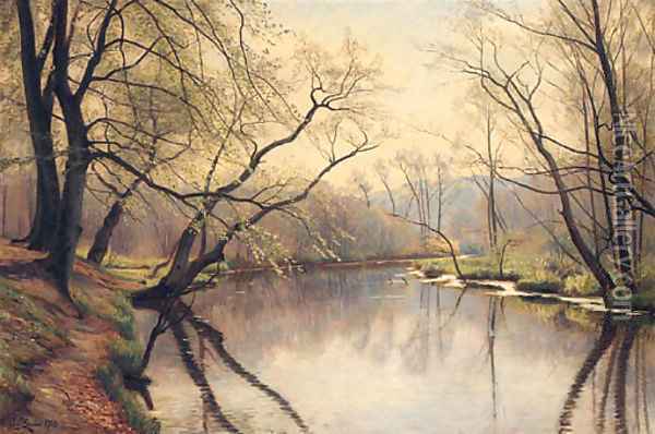 A Tranquil River Landscape Oil Painting - Christian Zacho