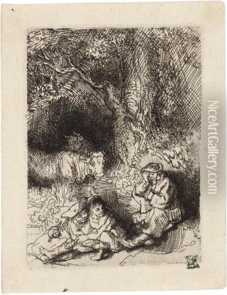 Das Parchen Und Der Schlafende Hirt Oil Painting - Rembrandt Van Rijn