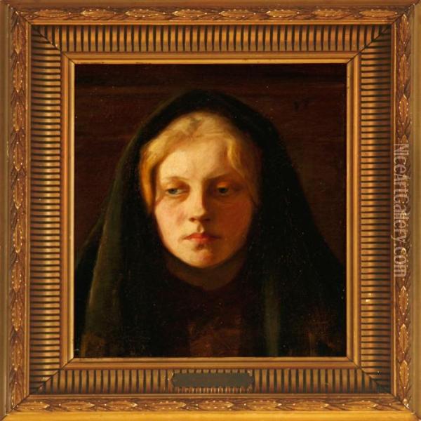 A Young Woman With A Black Scarf Oil Painting - Wenzel Ulrik Tornoe