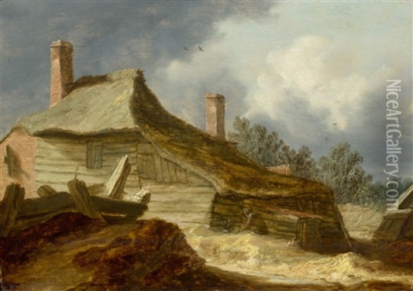 Peasant Cottage In A Landscape Of Dunes Oil Painting - Salomon van Ruysdael