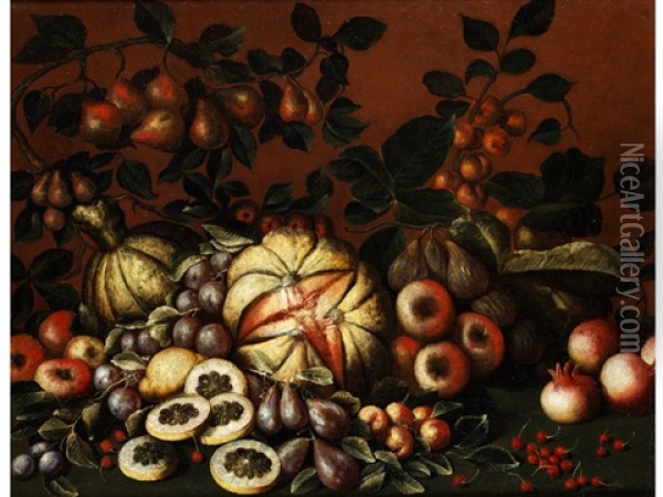 Stillleben Mit Melonen, Apfeln, Feigen, Birnen, Zitronen Und Granatapfeln Oil Painting - Paolo Paoletti