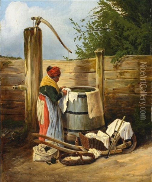 Wascherin Am Zuber Oil Painting - Theodor (Fried. Wilhelm Heinrich Th.) Hosemann
