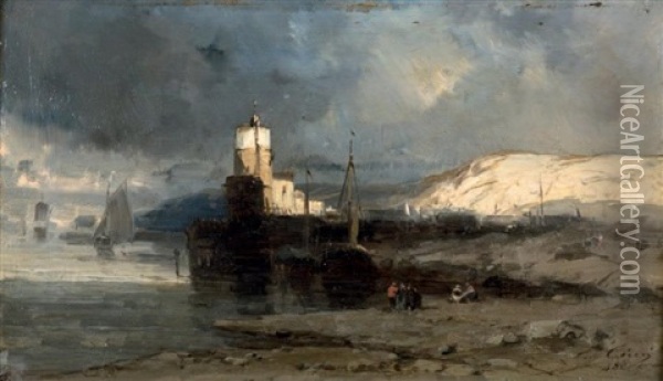 Vue De La Cote Normande Oil Painting - Eugene Ciceri