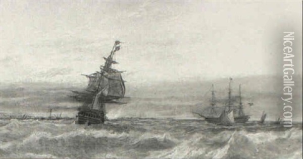 Firing A Salute To The Guard-ship Oil Painting - John Wilson Carmichael
